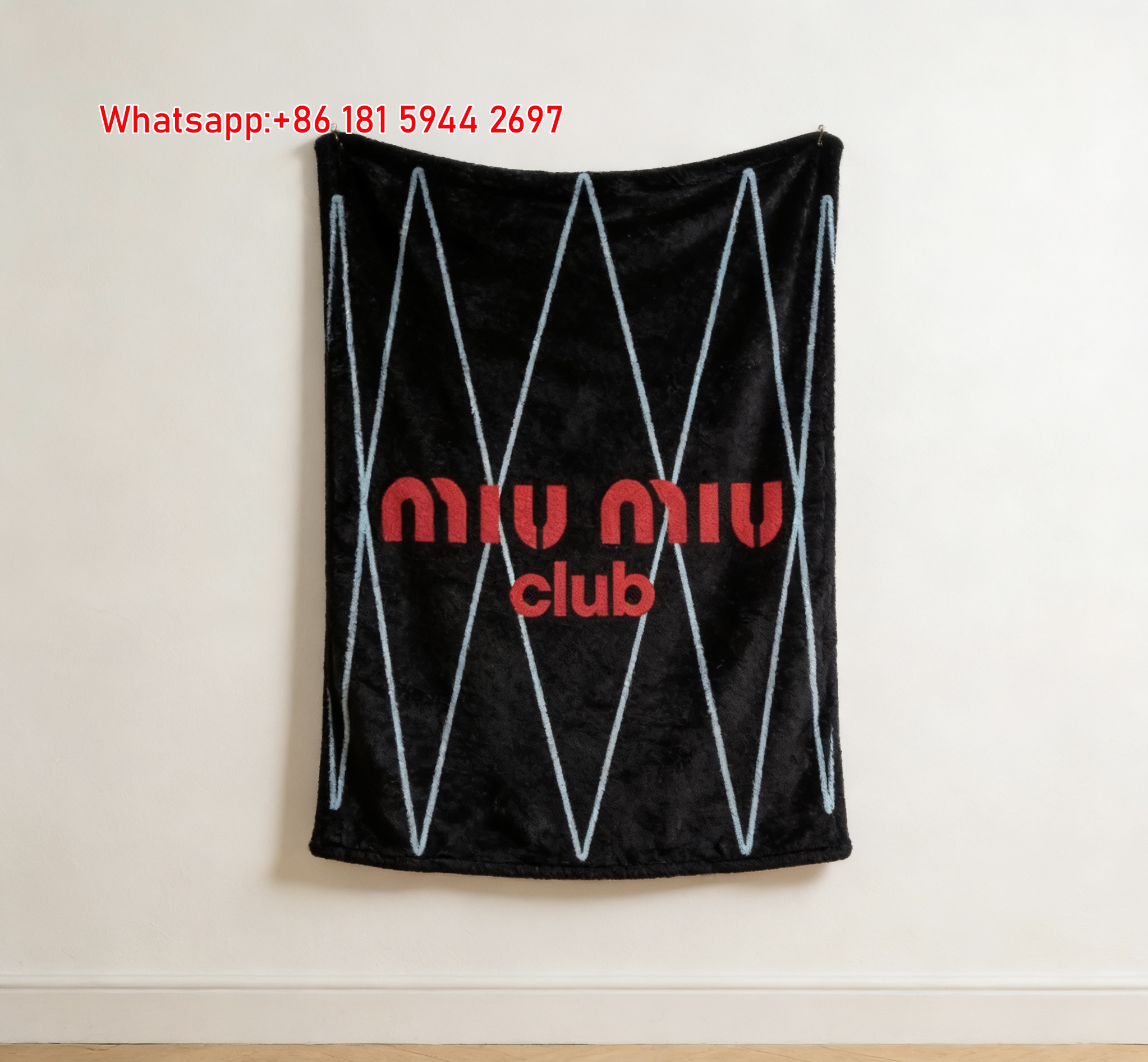 Miu Miu Club Neon Graphic Black Red Light Blue Flannel Throw Blanket Miu Miu Logo Printed Sofa Blanket IMG_0367